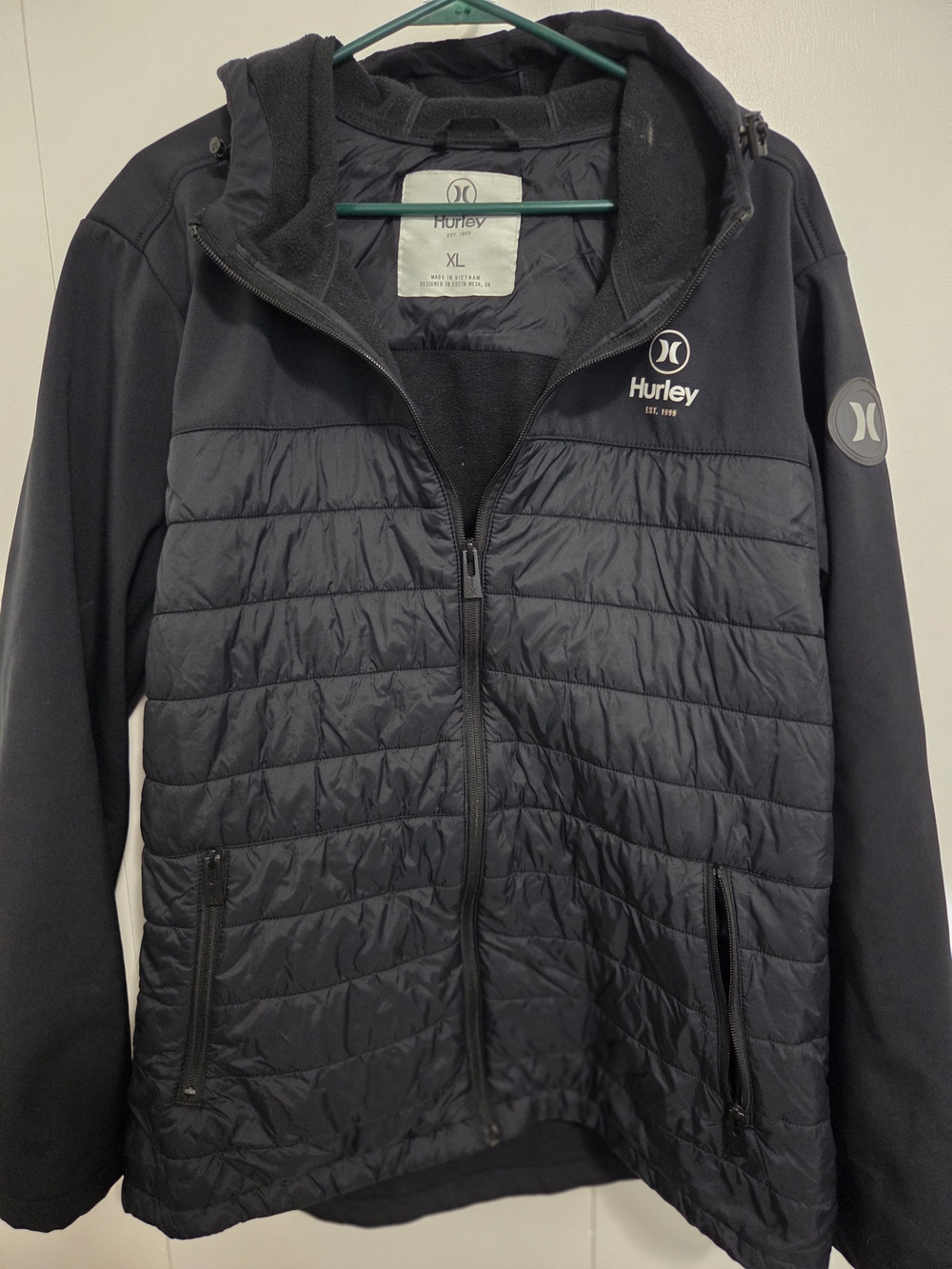 Hurley Boy's Quilted Hooded Jacket - Black, XL